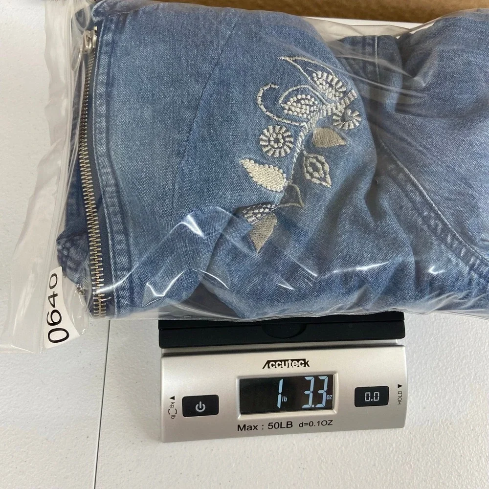 Vintage Basic Editions blue embroidered metallic full zip cotton jacket retro 2X